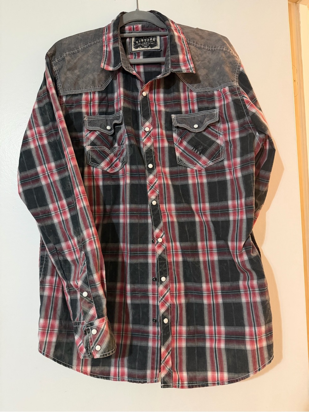 BKE Men's Black & Red Plaid Western Button-Down Shirt